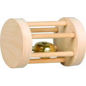 Дървена играчка за гризачи Flamingo цилиндър със звънче