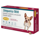 Дъвчащи обезпаразитяващи таблетки Simparica Trio за кучета с телесно тегло от 1.25 до 2.5 кг.
